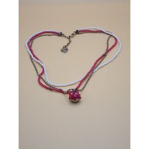 Pink and White Beaded Necklace with Heart Charm
